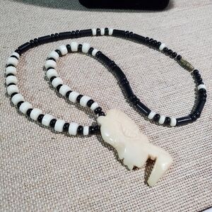 Vintage Tribal carved bone Ethnic woman pendant statement necklace
